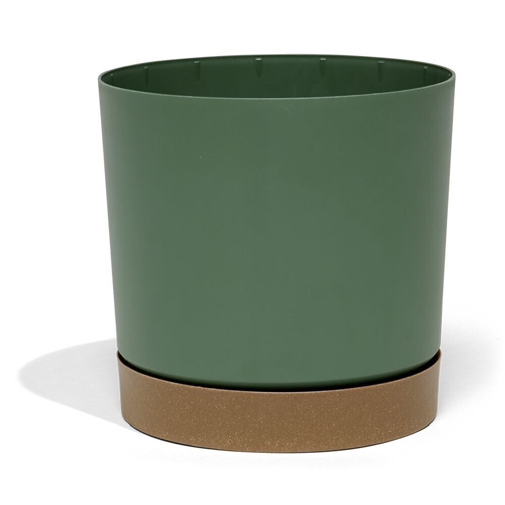 Pot de jardin Tubo plastique vert avec soucoupe marron Ø29,2cm