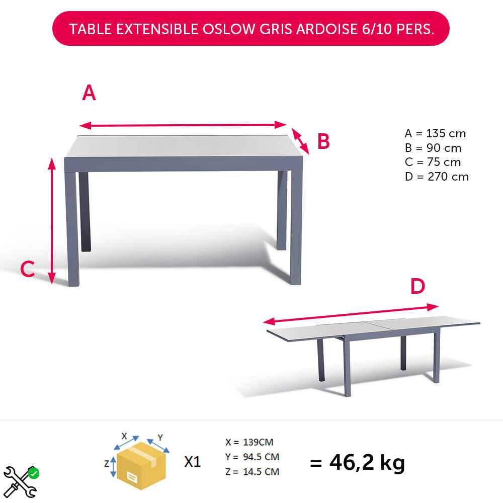 Table extensible Oslow gris ardoise 6/10 personnes