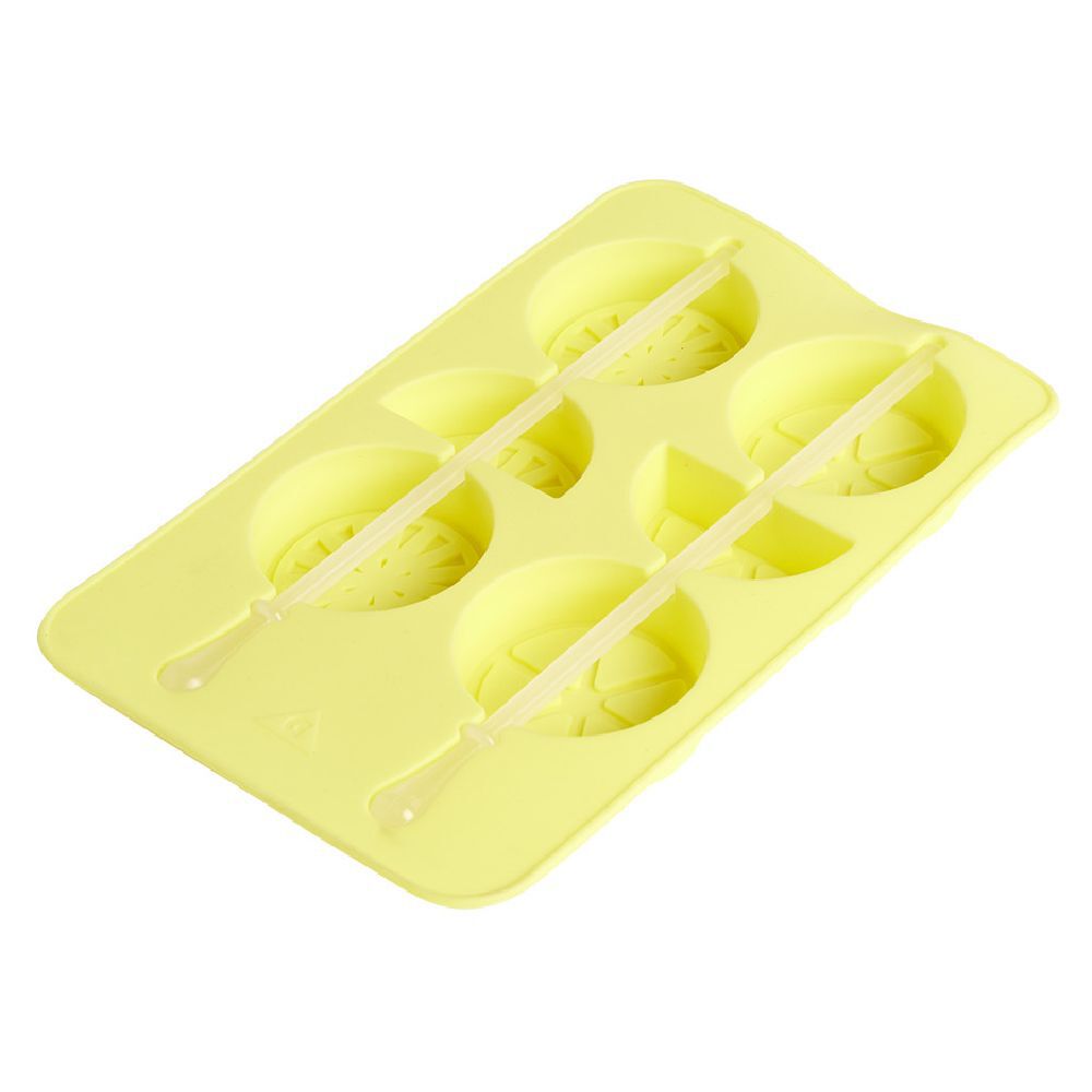 Moule à glaçon brochette forme citron-silicone jaune 18,3x11,4xH1,5cm