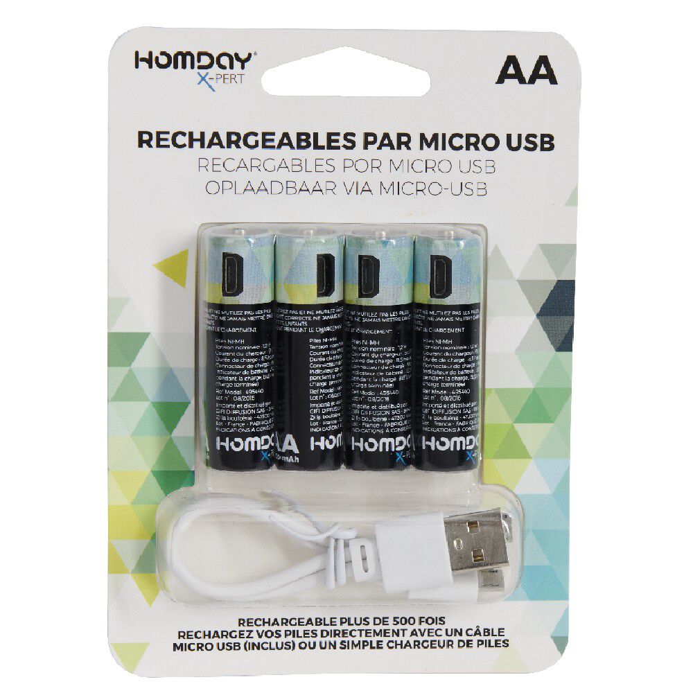 Pile rechargeable USB x4