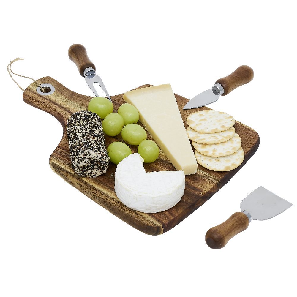 Plateau à fromage en bois avec 3 couteaux