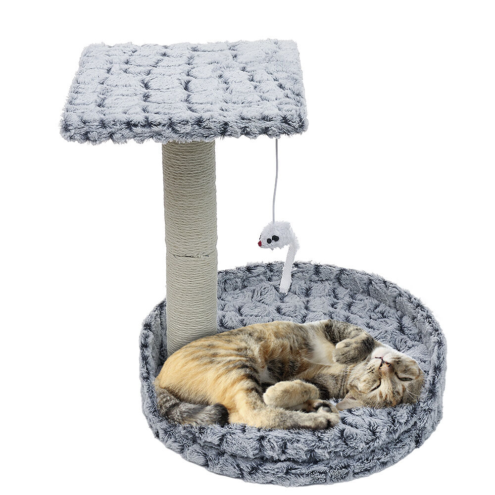 Arbre à chat tout doux avec griffoir et 1 plateforme gris Ø35xH40cm