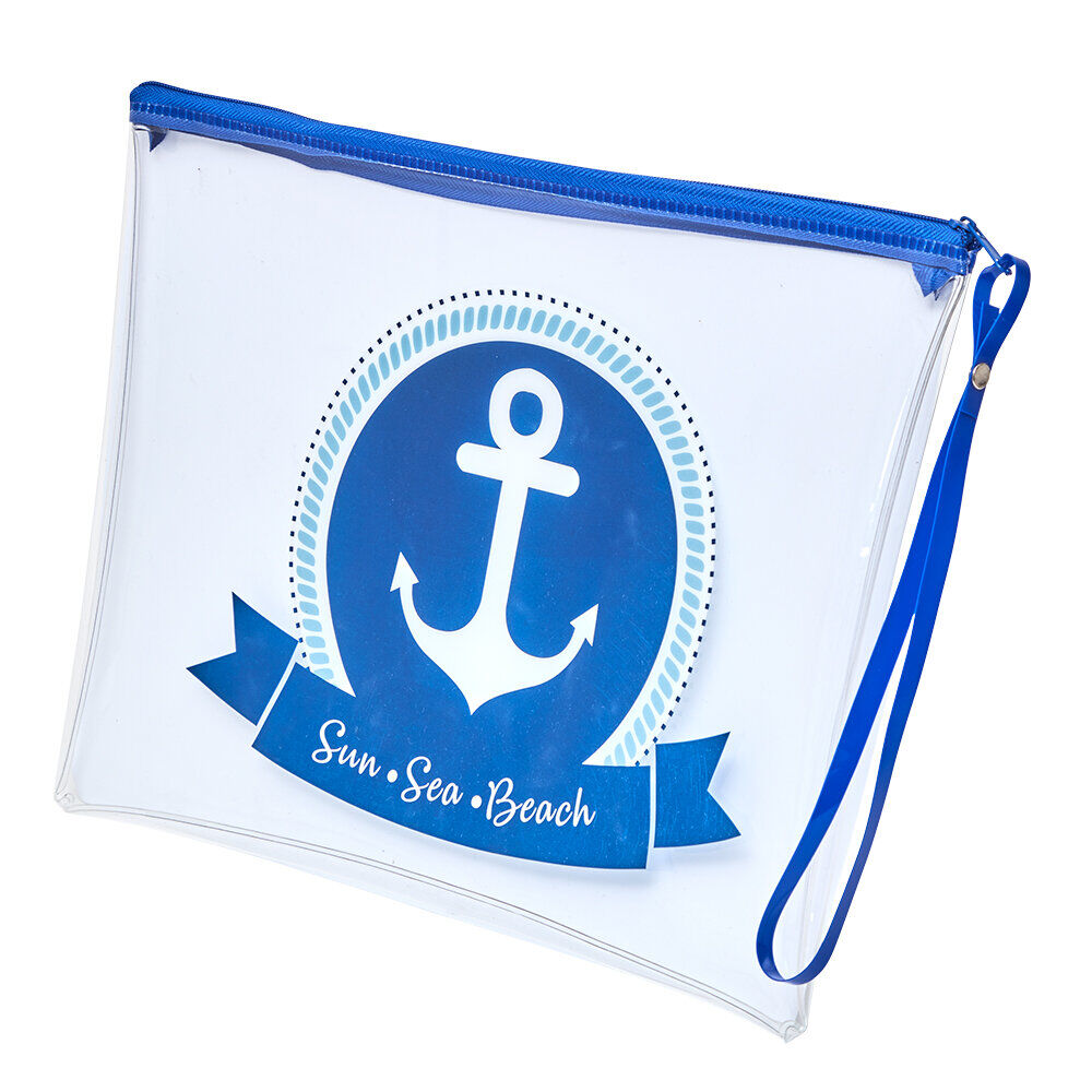 Pochette de plage design marin transparent bleu