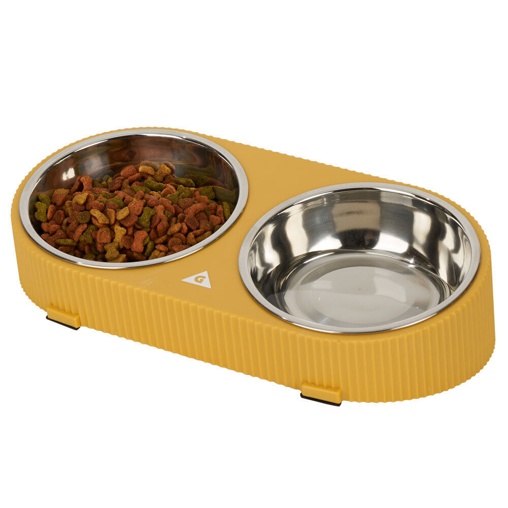 Double gamelle pour chien 2-en-1 anti glouton inox 31,5x16,5xH9,3cm