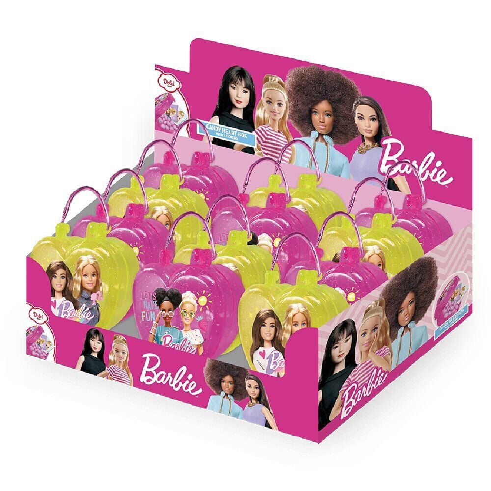 Bonbons et autocollants Barbie dans boîte forme coeur 10g