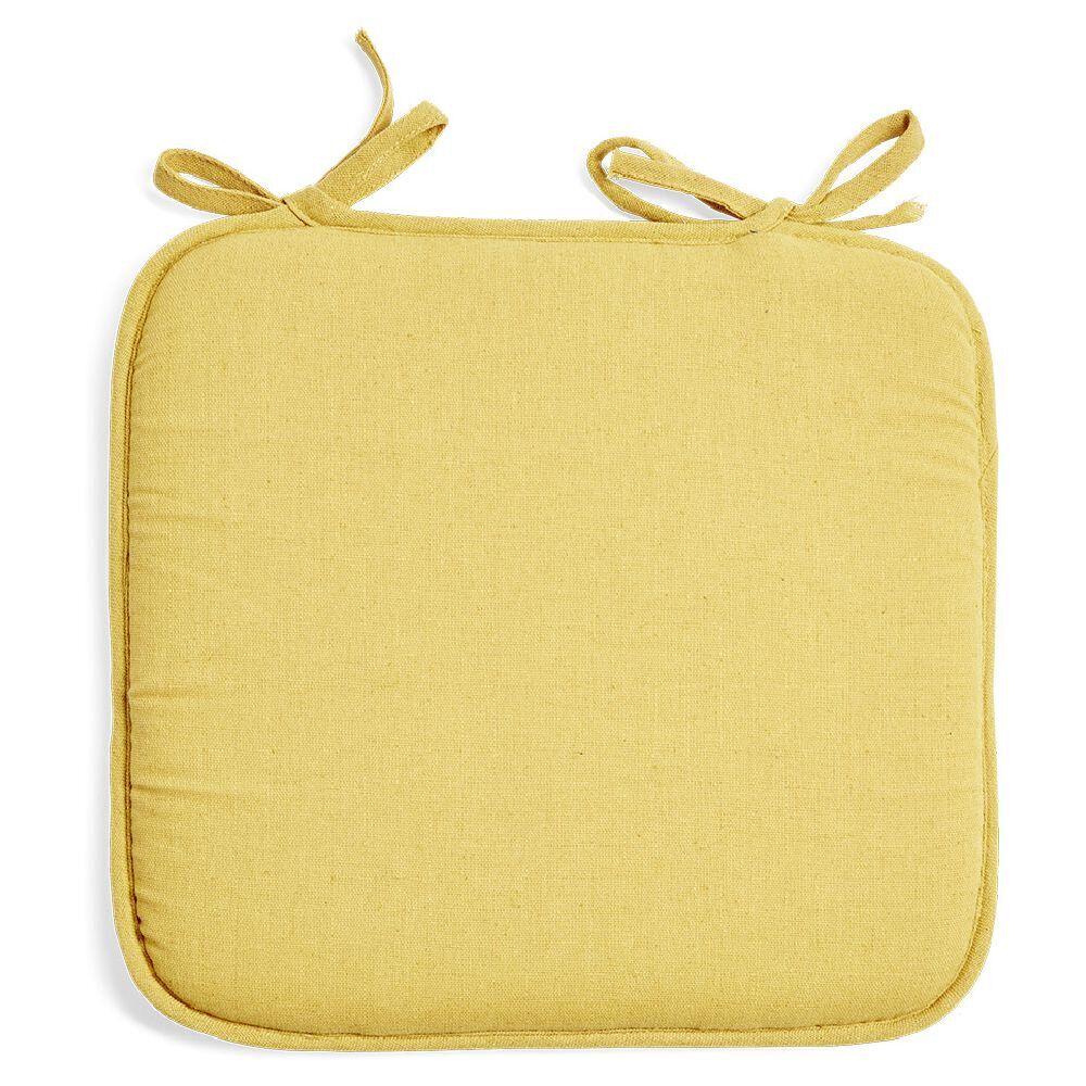 Galette de chaise carrée 38x36cm à nouettes polycoton jaune