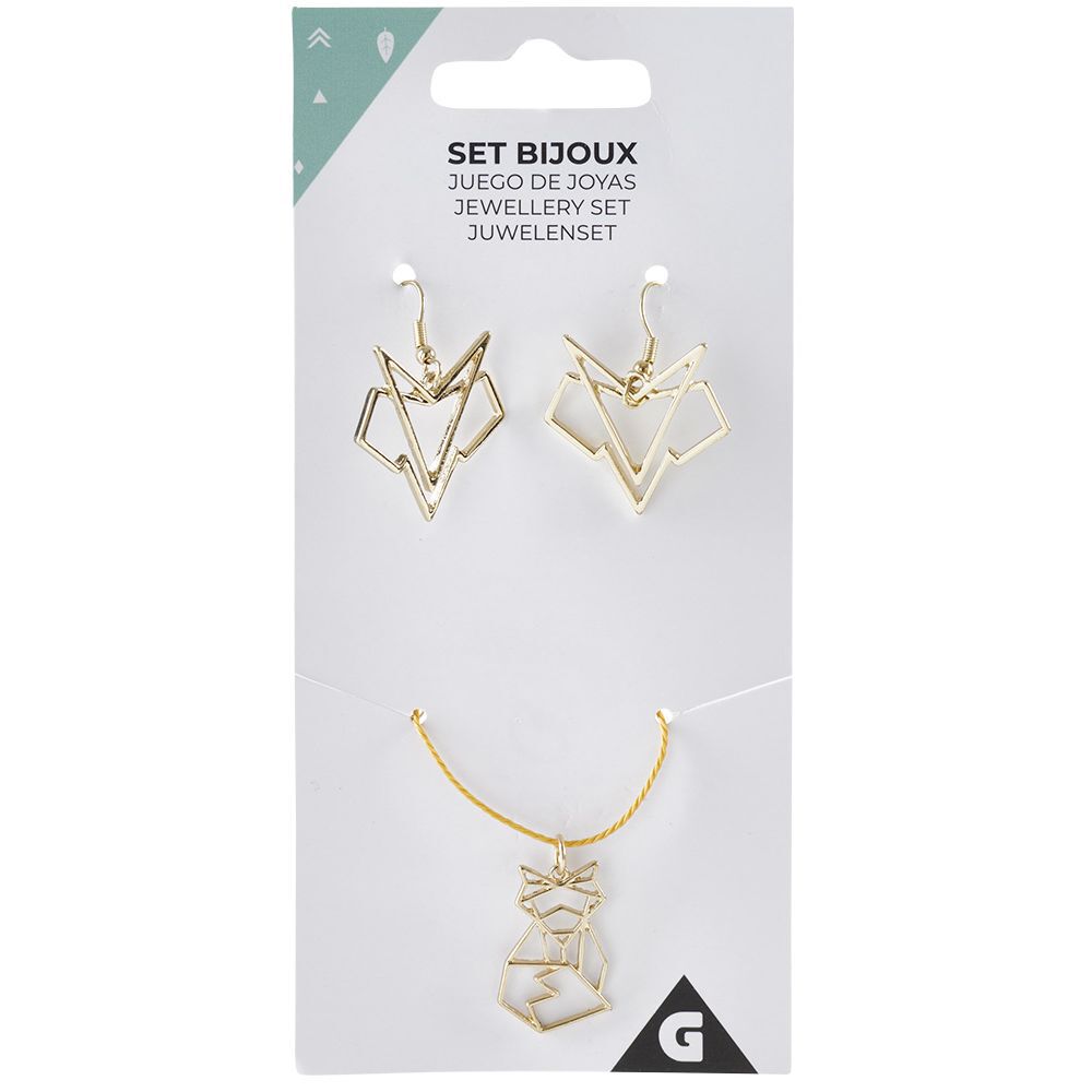 Collier et paire de boucles d'oreilles pendantes en métal doré