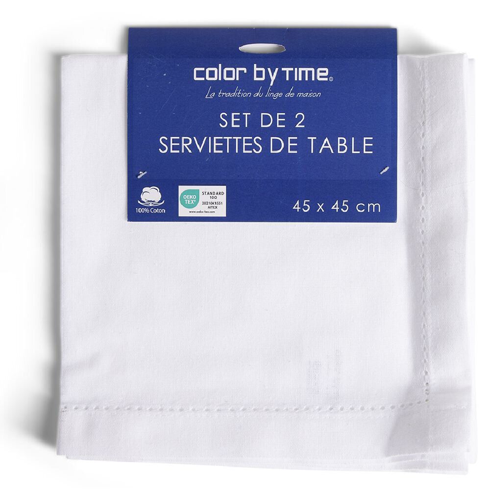 Lot de 2 serviettes de table coton 45x45cm - 4 coloris