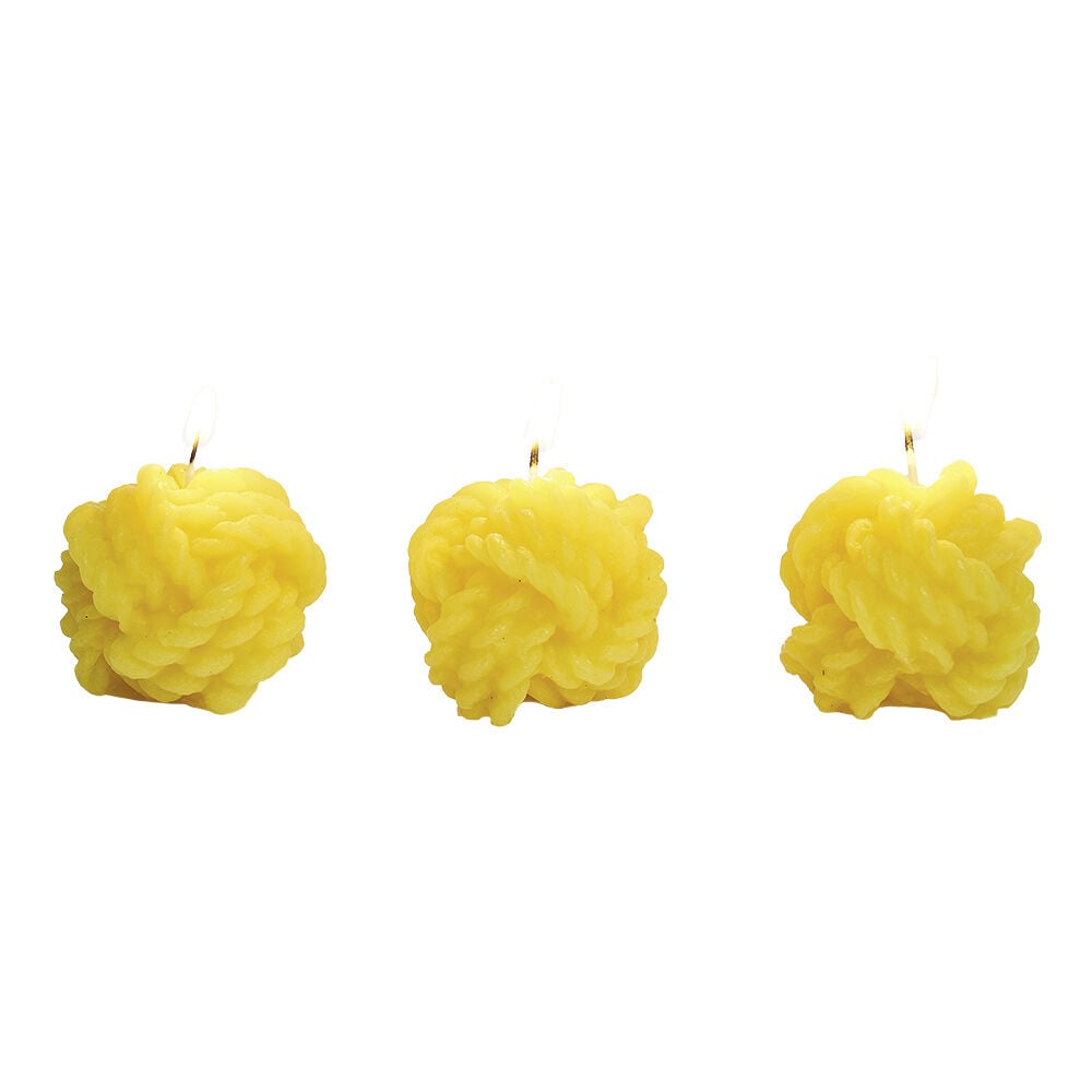 Bougie citronnelle forme pelote de laine jaune Ø5,5cm 3H x3