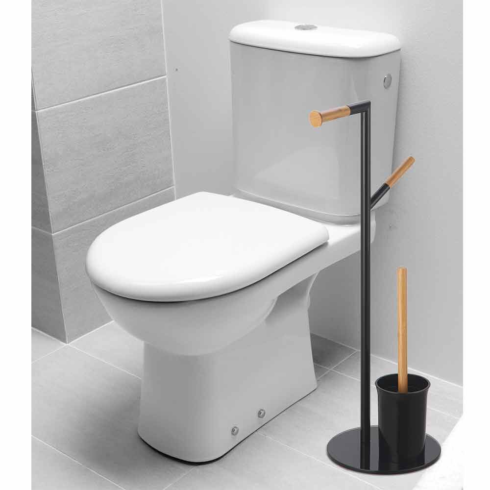 Serviteur WC métal noir bambou naturel