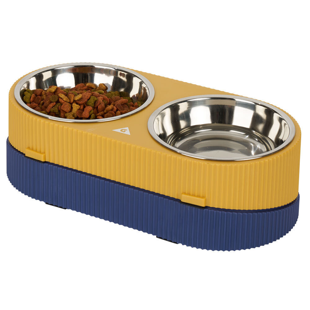 Double gamelle pour chien 2-en-1 anti glouton inox 31,5x16,5xH9,3cm