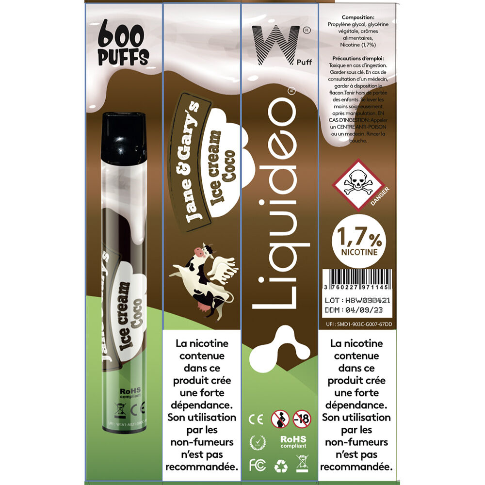 E-cigarette jetable ice cream coco 2 ml  1.7% nicotine