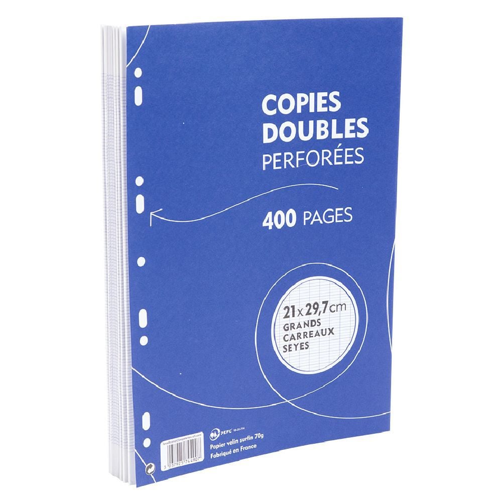 Feuille copie double perforée grands carreaux 21x29,7 cm 400 pages