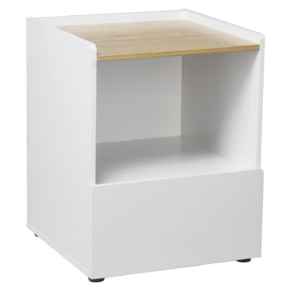 Table de chevet Arno en bois 1 tiroir 1 niche naturel et blanc