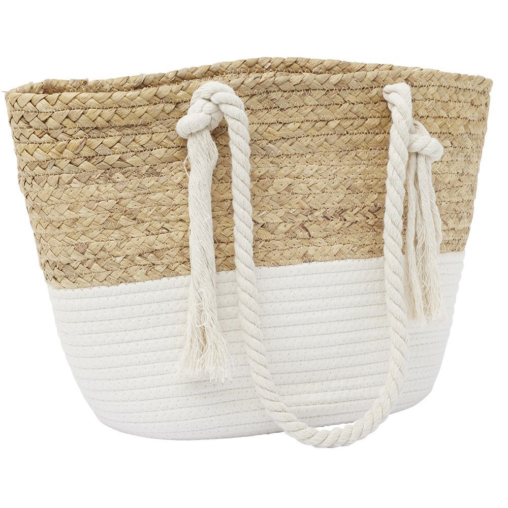 Panier de plage jacinthe d'eau tressée beige et crème 48x15xH27cm