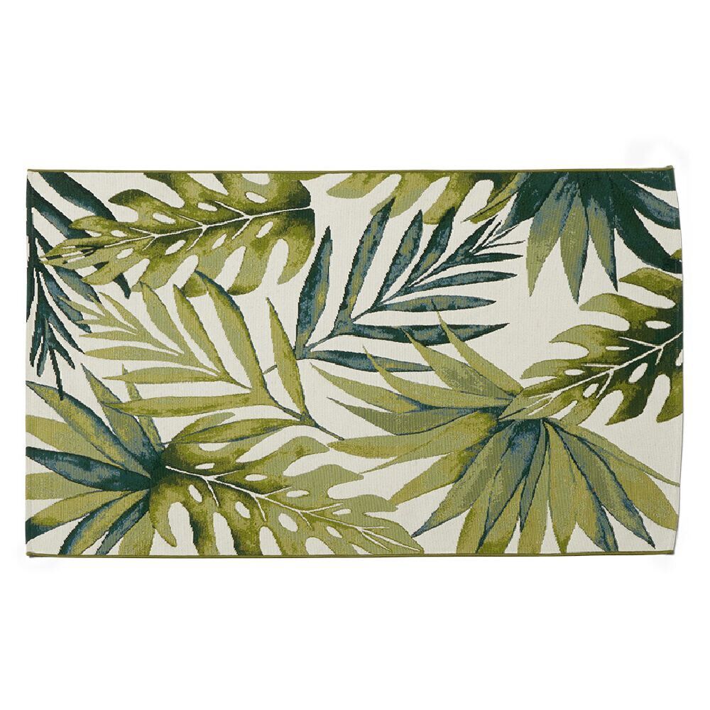 Tapis de jardin motif feuillage exotique vert et blanc 120x180cm