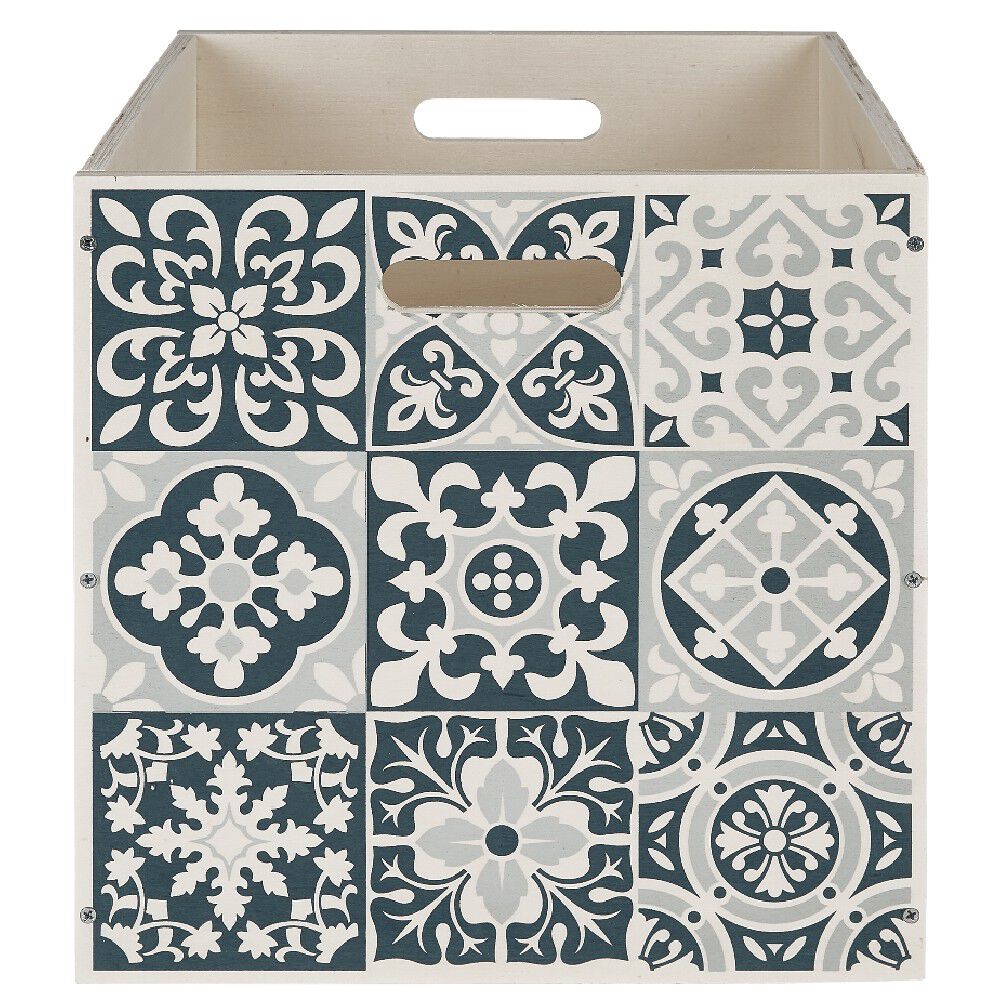 Casier Box Cube bois motif carreau ciment 30x30x30cm