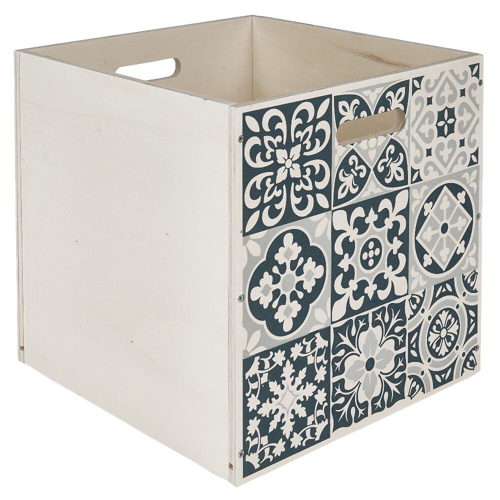 Casier Box Cube bois motif carreau ciment 30x30x30cm
