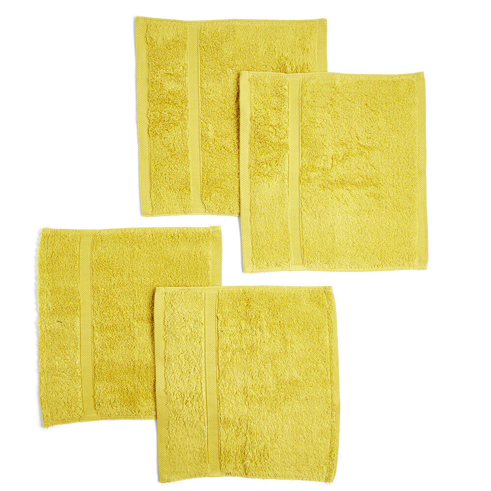 Lot de 4 serviettes invité coton jaune et noir 30x30cm