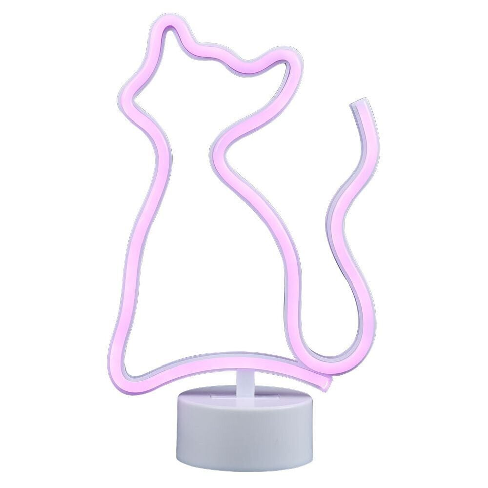 Lampe néon sur base forme chat PVC 27x17cm rose
