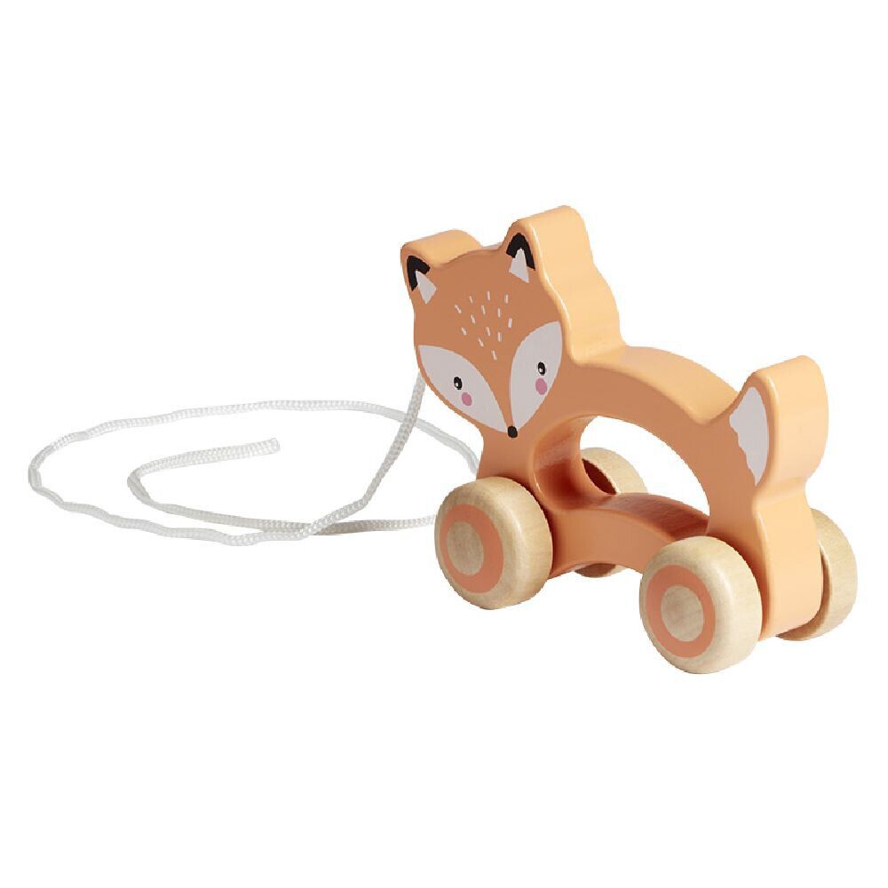 Animal à roulettes renard en bois orange H12cm