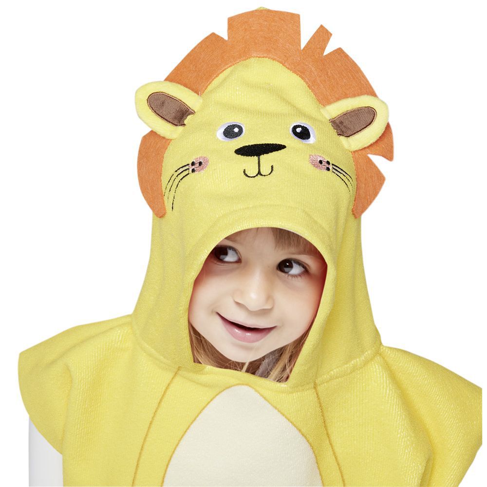 Poncho de bain enfant Funky motif lion orange et jaune 50xH150cm