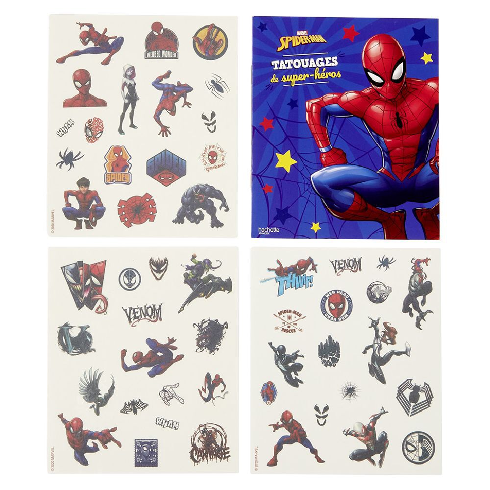 Pochette tatouage éphémère Spider-Man avec coloriage x7