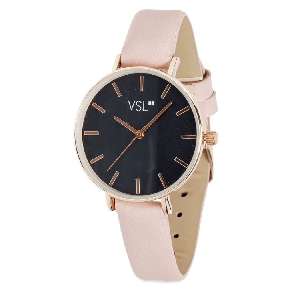 Montre femme cadran rond bracelet simili rose