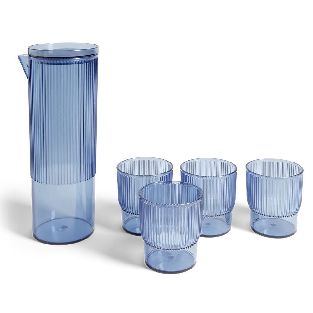 Carafe 1,1L + 4 verres 300mL polystyrène et silicone bleu