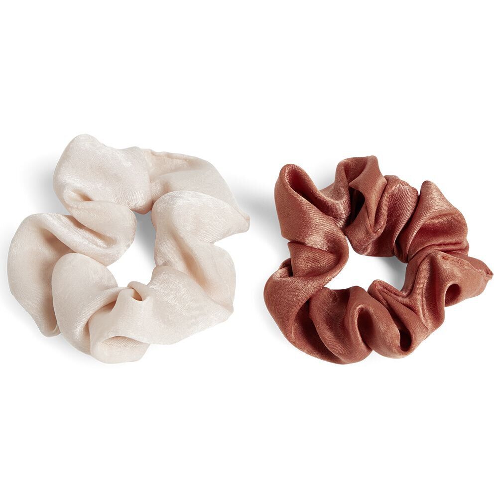 Lot de 2 chouchous scrunchies uni beige et uni marron