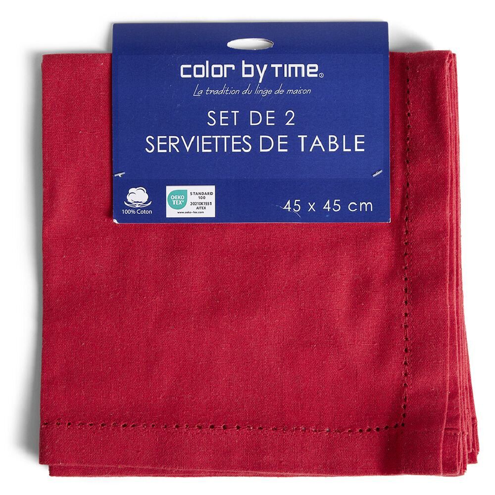 Lot de 2 serviettes de table coton 45x45cm - 4 coloris