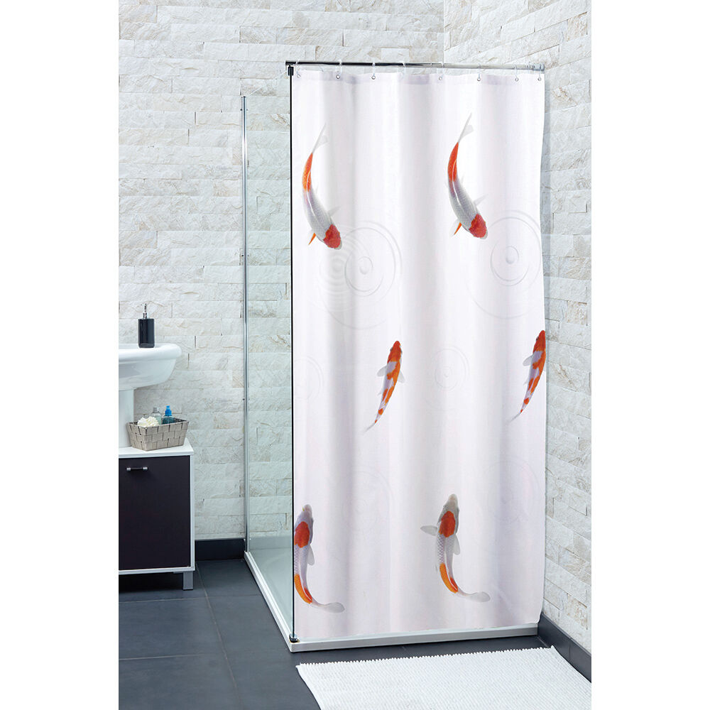 Rideau de douche blanc motif poissons