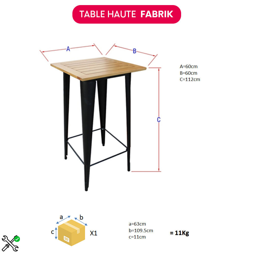 Table haute Fabrik métal et bois certifié FSC®