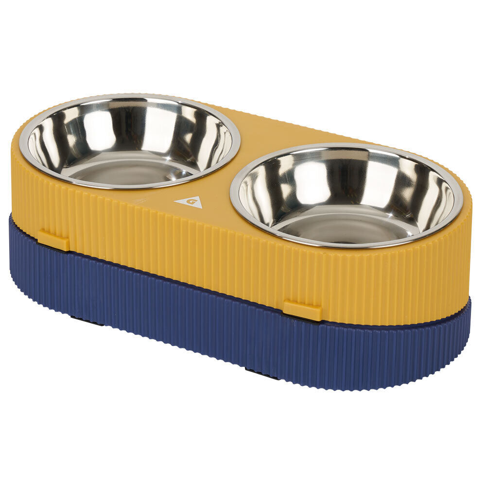 Double gamelle pour chien 2-en-1 anti glouton inox 31,5x16,5xH9,3cm