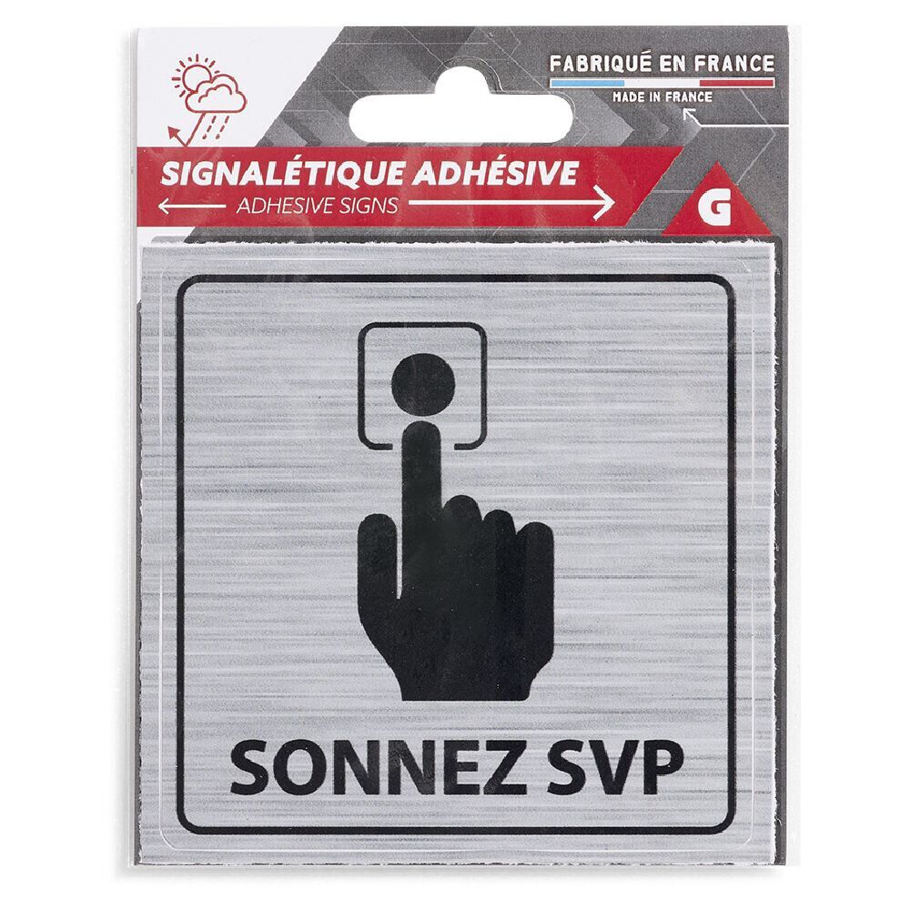 Signalétique adhésive "Sonnez svp" - 8x8 cm