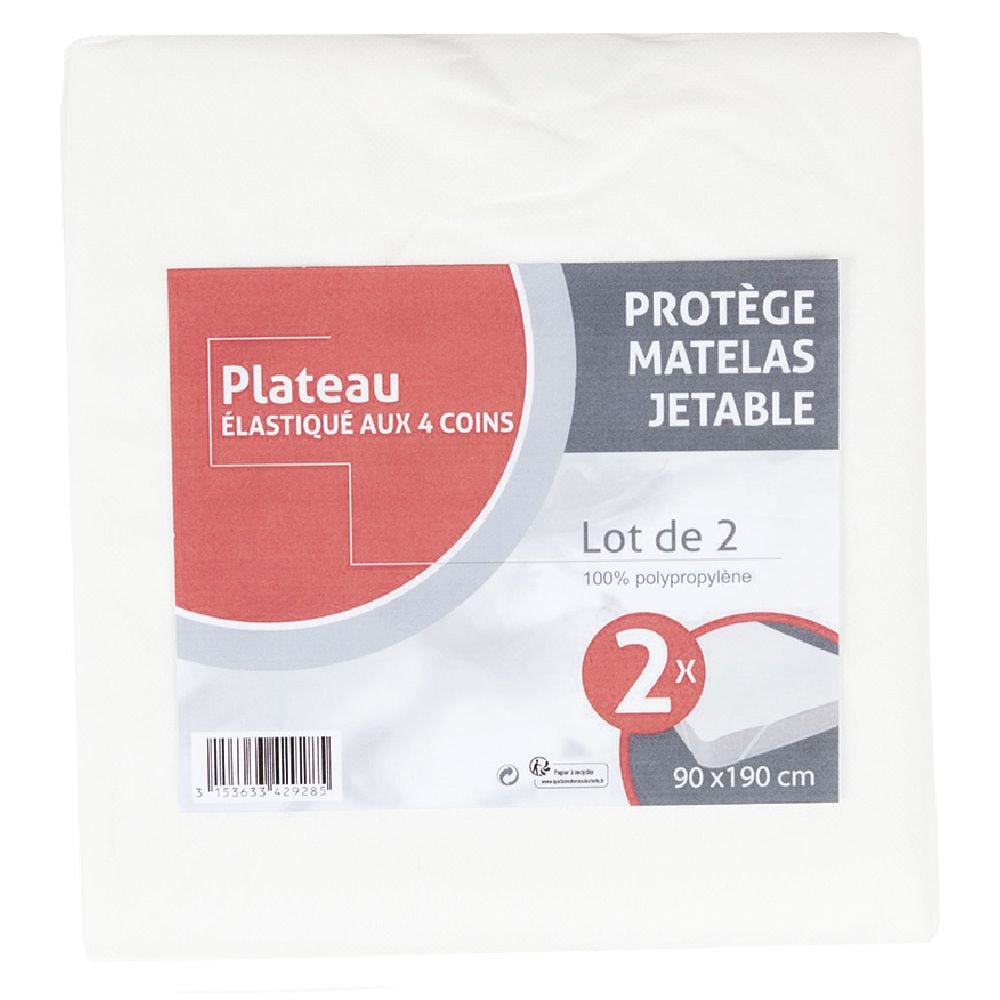 Protège matelas jetable 1 place blanc x2