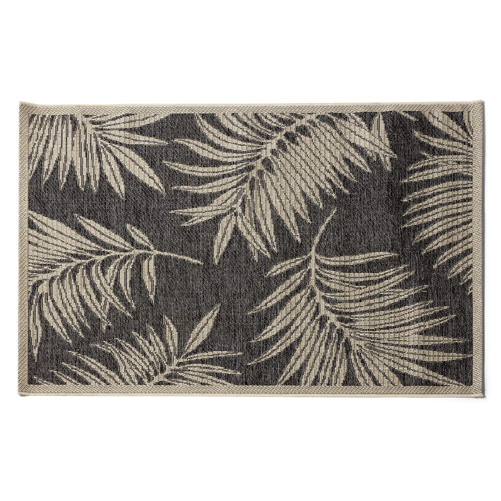 Tapis de jardin Louxor motif feuilles de palmier noir gris 180x120 cm