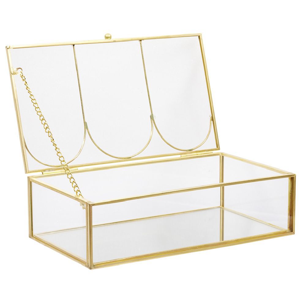 Boîte à bijoux en métal et verre transparent doré
