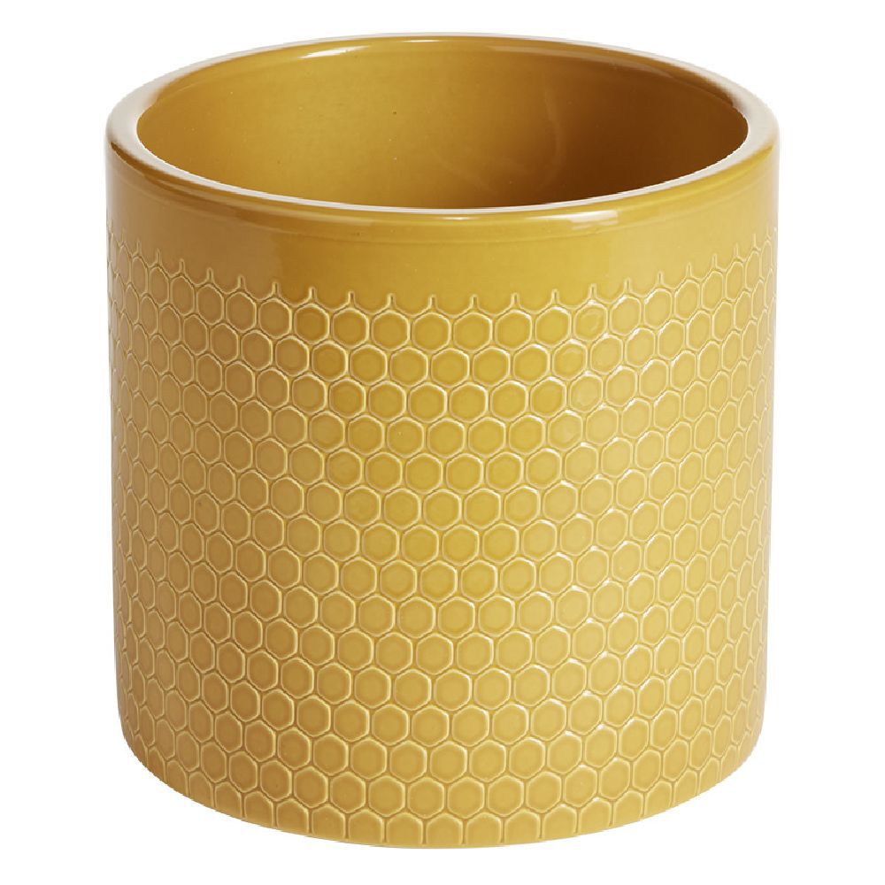 Pot de fleur jaune motif nid d'abeille 1,29 L Ø13,5x12,3 cm - Capri