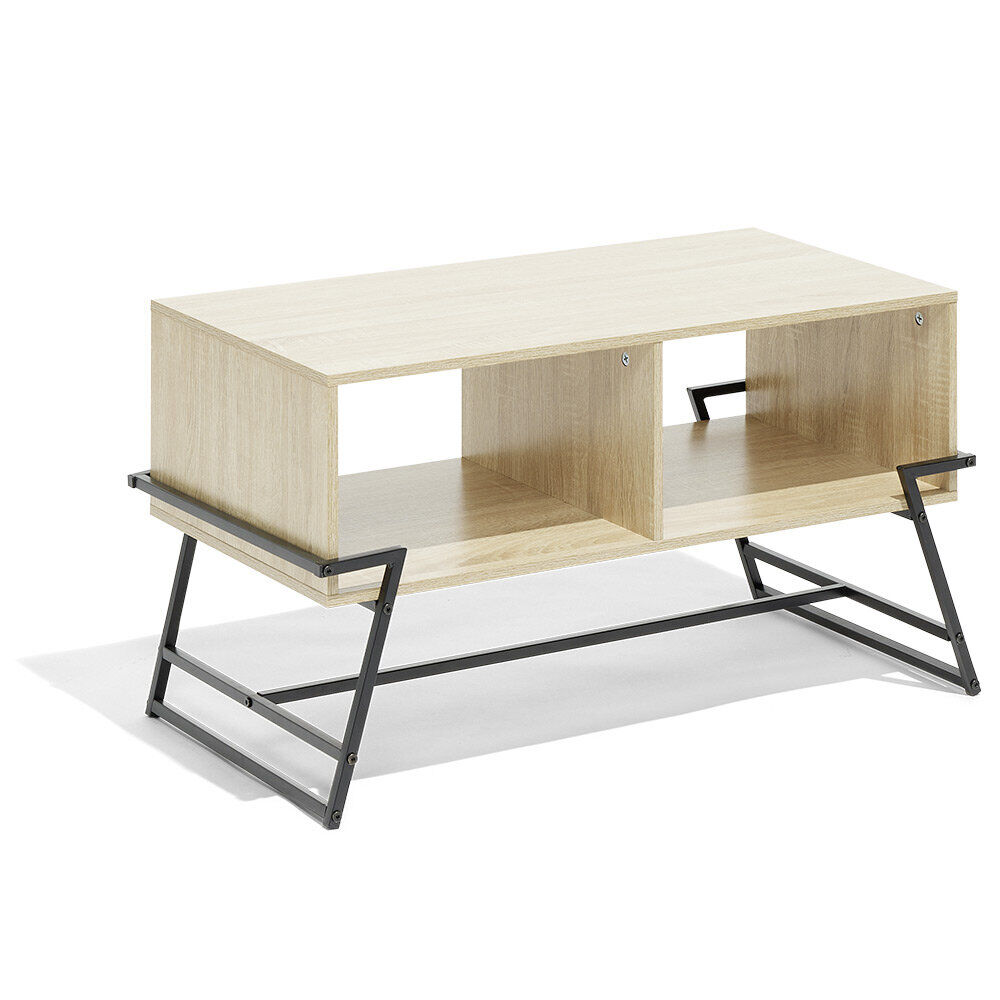 Table basse métal bois naturel et noir 83,1x42,7xH45cm
