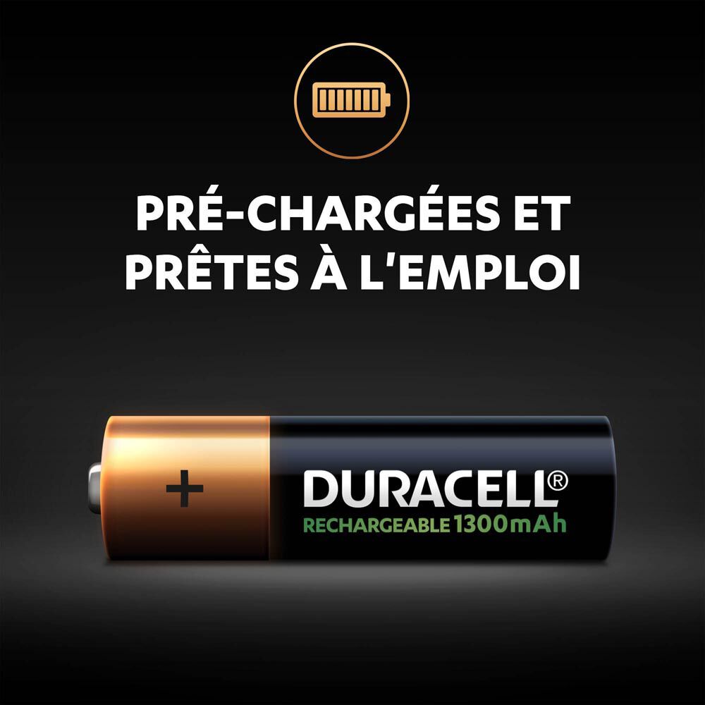 Pile rechargeable Duracell AA 1300 mAh, LR6 - Lot de 4