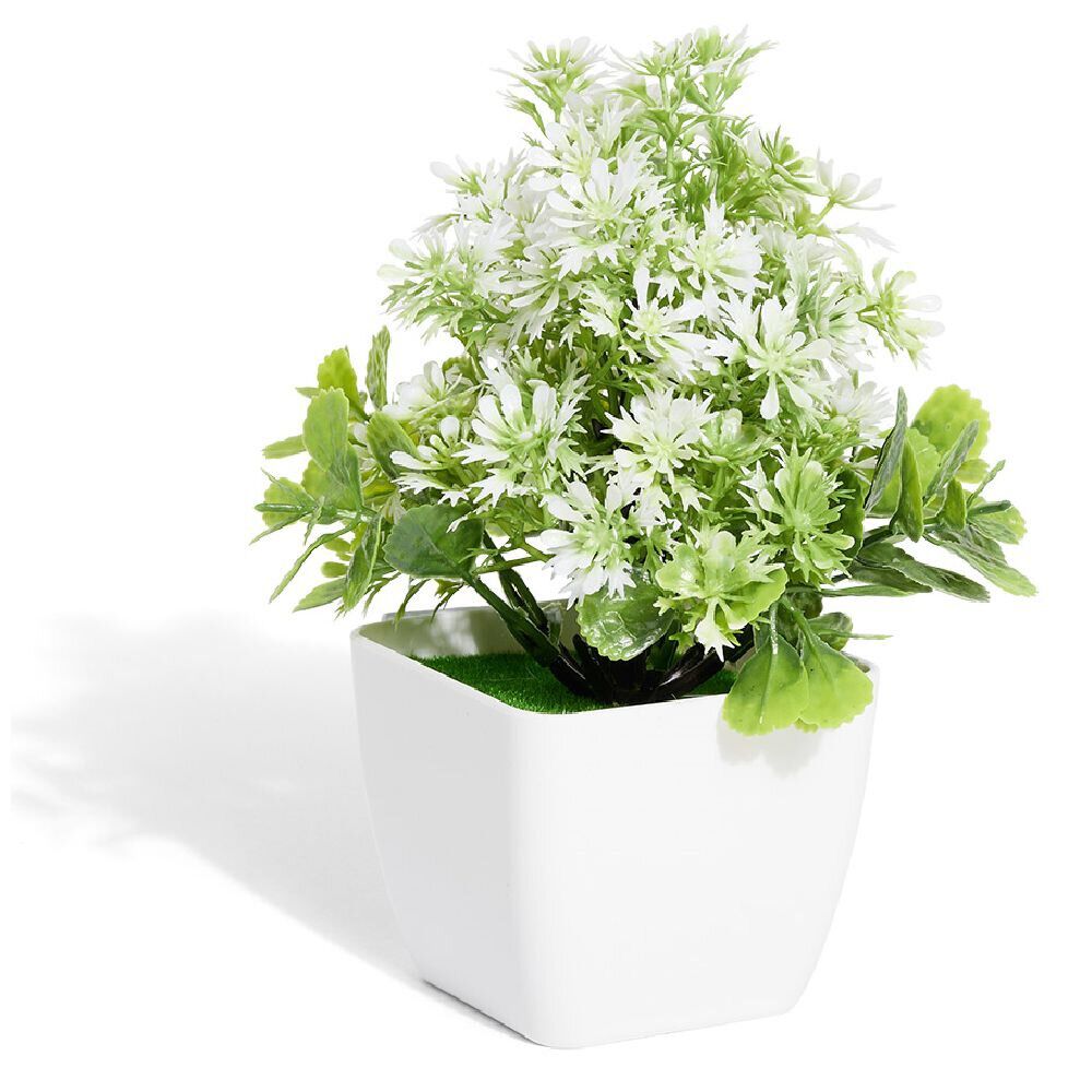 Plante artificielle dans pot carré blanc 14x14x14cm