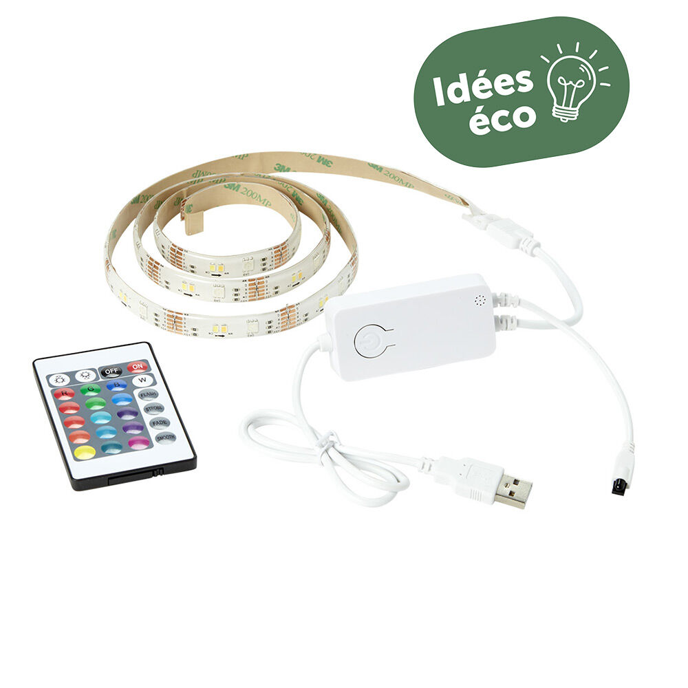 Ruban lumineux multicolore connecté USB 60 LED L.1 m