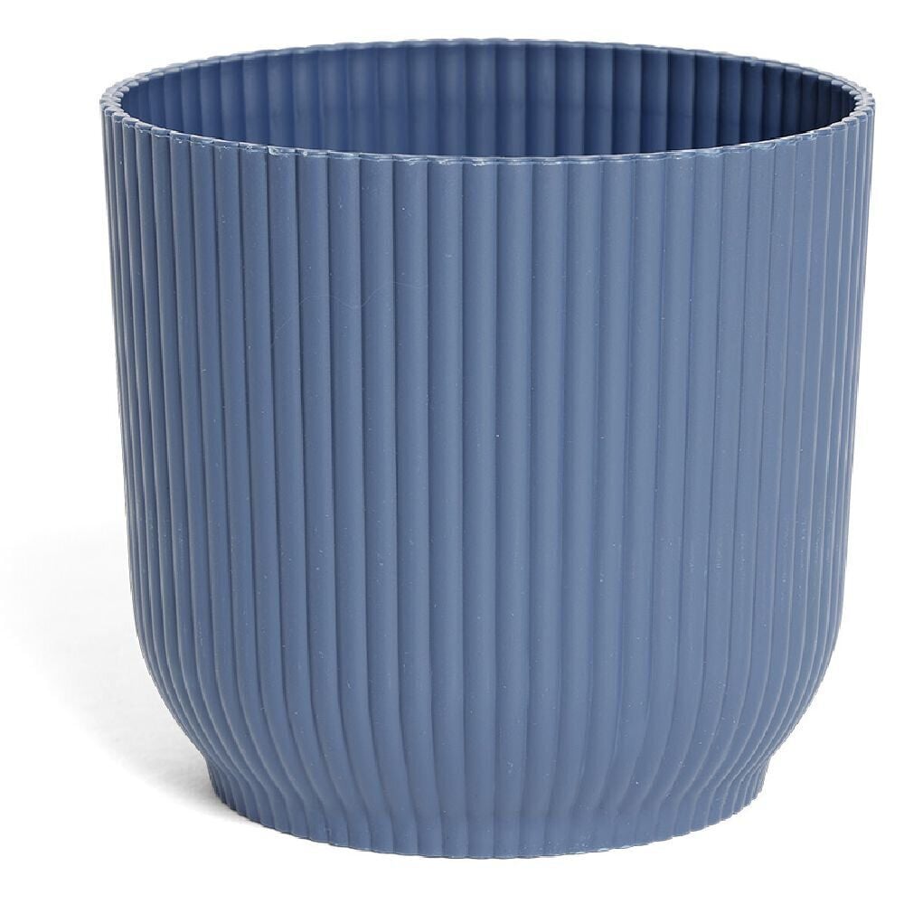 Cache pot rond plastique strié bleu Ø11xH10cm