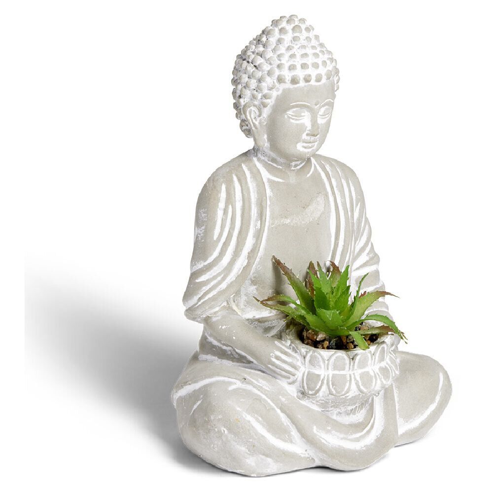 Bouddha en ciment avec plante artificielle H12,3cm