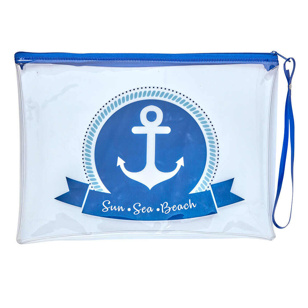 Pochette de plage design marin transparent bleu