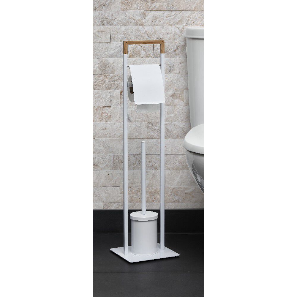 Serviteur papier WC avec brosse blanc marron