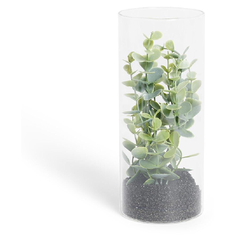 Plante verte artificielle dans tube en verre Ø8xH19cm