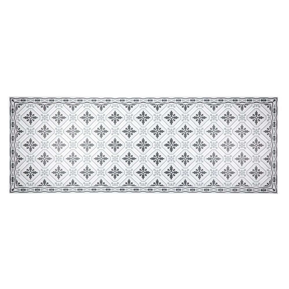 Tapis vinyle motif carreau de ciment blanc et gris 70x190cm