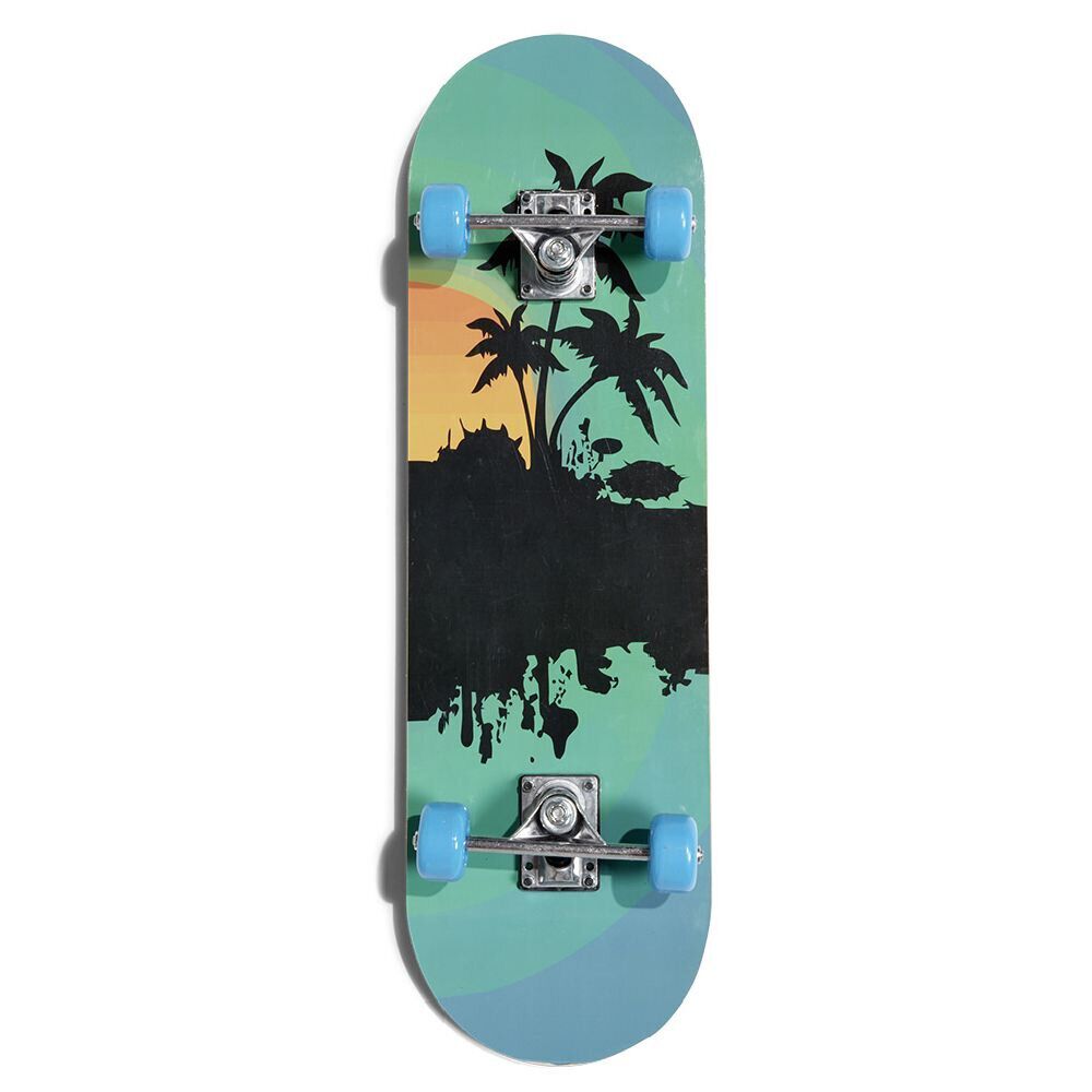 Skateboard 28 pouces coucher de soleil orange noir bleu